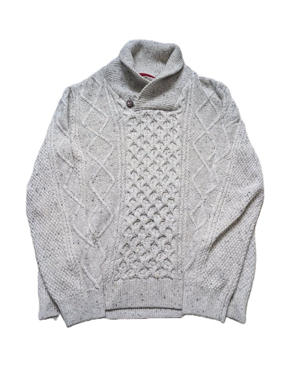 Wind River Heritage Cable Knit Shawl Collar Sweater Oatmeal M